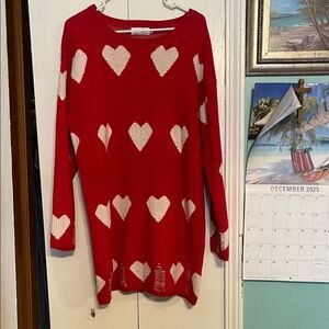 Cozy Red Heart Pattern Sweater